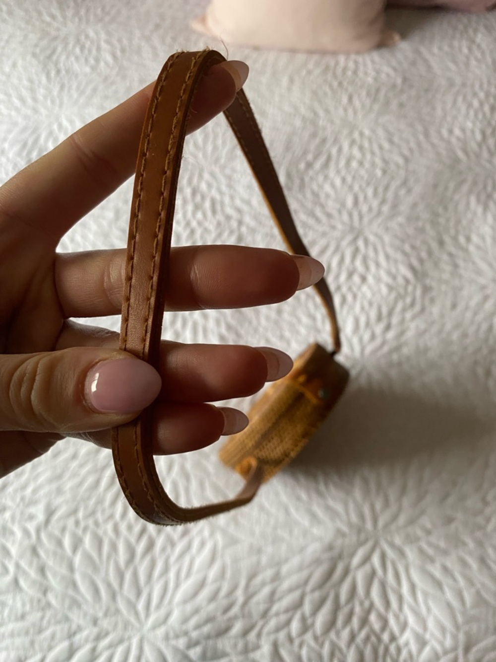 Hand Woven Rattan + Leather Crossbody Bag - Picture 3 of 8